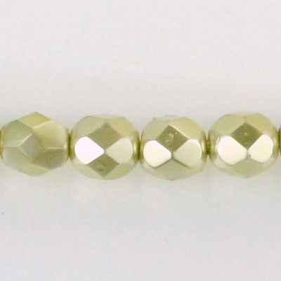 Czech Glass Pearl Faceted Fire Polish Bead - Round 08MM LT OLIVE 70457