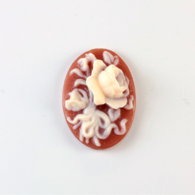 Plastic Cameo - Flowers Oval 25x18MM IVORY ON DARK BROWN