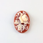 Plastic Cameo - Flowers Oval 25x18MM IVORY ON DARK BROWN