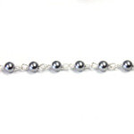 Linked Bead Chain Rosary Style with Glass Pearl Bead - Round 4MM GREY-SILVER