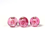 Czech Glass Lampwork Bead - Smooth Round 10MM Flower ON ROSE with  SILVER FOIL