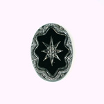 Glass Flat Back Engraved Victorian Intaglio - Oval 25x18MM SILVER on JET