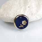 Glass Engraved Intaglio Flower Pendant with Chaton Insert - Round 12MM LAPIS BLUE with GOLD