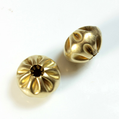 Brass Corrugated Bead - Fancy Melon Mushroom 14MM RAW