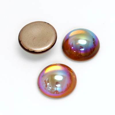 Glass Medium Dome Foiled Cabochon - Round 15MM Coated TOPAZ AB