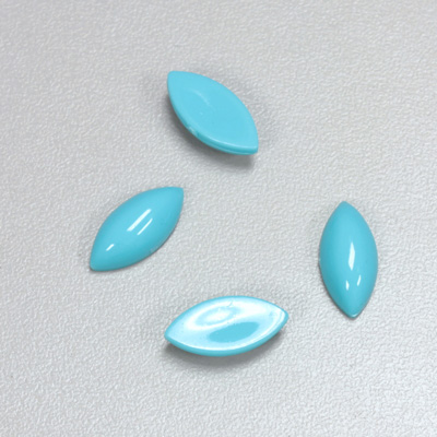 Plastic Flat Back Opaque Cabochon - Navette 15x7MM TURQUOISE