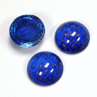 Glass Medium Dome Lampwork Cabochon - Round 15MM GOLD FLECK SAPPHIRE (05054)