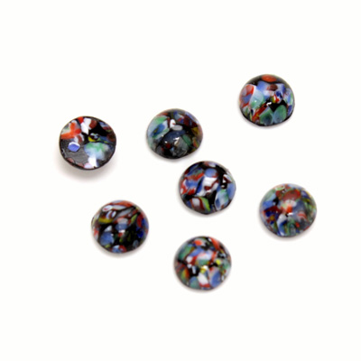 Glass Medium Dome Lampwork Cabochon - Round 07MM MOSAIC BLACK (04567)