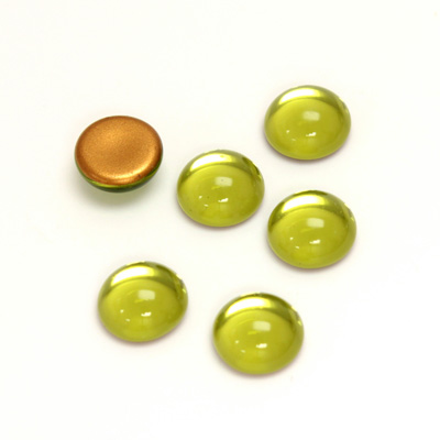 Glass Medium Dome Foiled Cabochon - Round 09MM OLIVINE