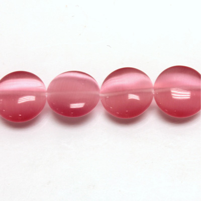 Fiber Optic Synthetic Cat's Eye Bead - Smooth Lentil Round 12MM CAT'S EYE LT PINK