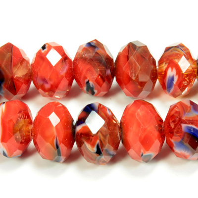 Chinese Cut Crystal Millefiori Bead - Rondelle 12MM RED