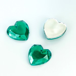 Plastic Flat Back Foiled Rose Cut Rhinestone - Heart 15.5MM EMERALD