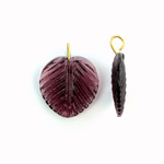 Glass Pendant Leaf with Brass Loop 16MM AMETHYST