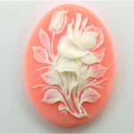 Plastic Cameo - Flower, Rose Oval 40x30MM WHITE ON ANGLESKIN
