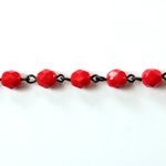 Linked Bead Chain Rosary Style with Glass Fire Polish Bead - Round 6MM RED-JET