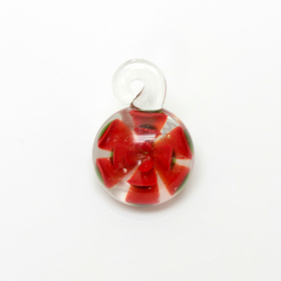 Glass Lampwork Pendant - Round 20MM Flower RED CRYSTAL