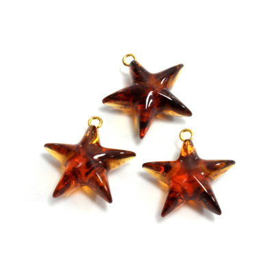 Plastic Pendant - Star with Brass Loop 13MM TORTOISE