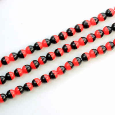 Czech Pressed Glass Bead - Smooth Round 04MM RED-BLACK