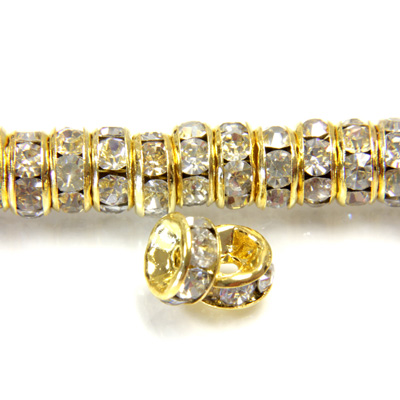 Chinese Rhinestone Rondelle - Round 06MM CRYSTAL-GOLD