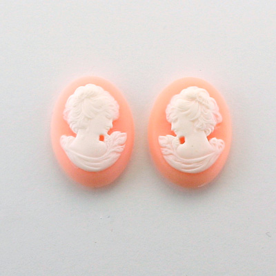 Plastic Cameo - Woman with Drop Earring Oval 18x13MM WHITE ON ANGELSKIN