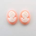 Plastic Cameo - Woman with Drop Earring Oval 18x13MM WHITE ON ANGELSKIN