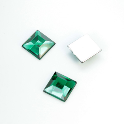 Plastic Flat Back Foiled Rose Cut Rhinestone - Square 10x10MM EMERALD