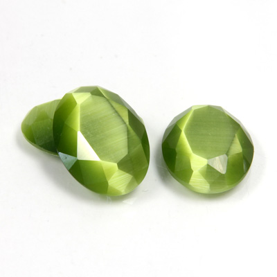 Fiber-Optic Flat Back Stone with Faceted Top and Table - Oval 18x13MM CAT'S EYE OLIVE