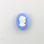 Glass Cameo Woman's Head - Oval 18x13MM  WHITE ON BLUE