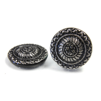 Glass Flat Back Engraved Button Top - Round Basket 18MM ANTIQUE SILVER