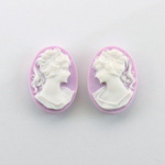 Plastic Cameo - Woman with Ponytail Oval 18x13MM WHITE ON LILAC