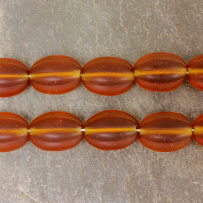 Czech Pressed Glass Bead - Ribbed Melon Oval 12x9MM MATTE MADEIRA TOPAZ