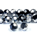 Chinese Cut Crystal Bead 32 Facet - Round 08MM JET with HALF SILVER