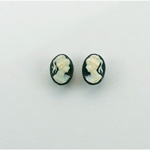 Plastic Cameo - Woman with Ponytail Oval 08x6MM IVORY ON BLACK