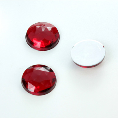 Plastic Flat Back Foiled Rauten Rose Rhinestone - Round 15MM RUBY