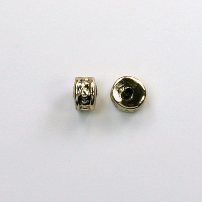 Metalized Plastic Engraved Bead - Rondelle 06MM ANT GOLD