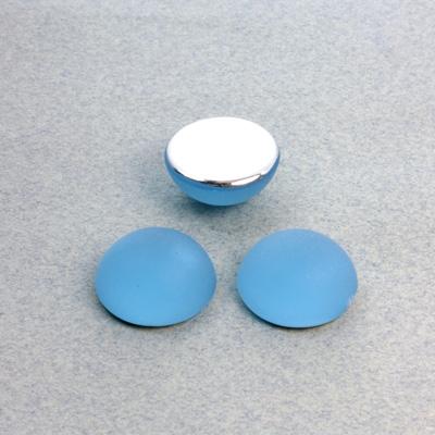 Plastic Flat Back Foiled Cabochon - Round 15MM MATTE LIGHT SAPPHIRE