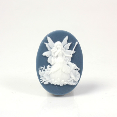 Plastic Cameo - Fairy Godmother Oval 25x18MM WHITE ON ROYAL BLUE