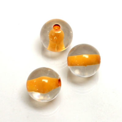 Plastic Bead - Color Lined Smooth Large Hole - Round 14MM CRYSTAL CARAMEL LINE