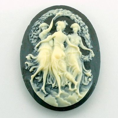 Plastic Cameo - 3 Dancers Oval 40x30MM IVORY ON BLACK