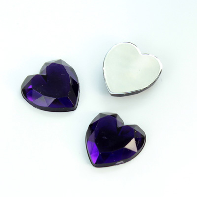 Plastic Flat Back Foiled Rose Cut Rhinestone - Heart 15.5MM AMETHYST