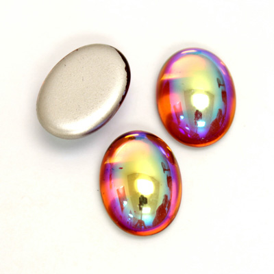 Glass Medium Dome Foiled Cabochon - Coated Oval 18x13MM TOPAZ AB