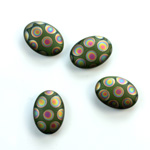 Glass Low Dome Buff Top Cabochon - Peacock Oval 14x10MM MATTE GREEN