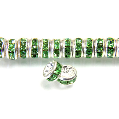 Czech Rhinestone Rondelle - Round 04.5MM PERIDOT-SILVER