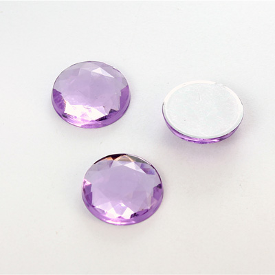 Plastic Flat Back Foiled Rauten Rose Rhinestone - Round 15MM LT AMETHYST