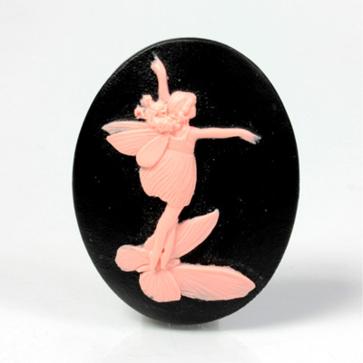 Plastic Cameo - Fairy Dancing Oval 40x30MM PINK ON BLACK