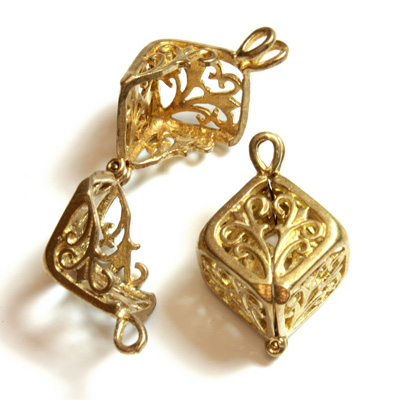 Brass Bead Cage Pendant with Loop - Cube 24x13MM RAW Unplated