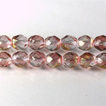 Czech Glass Fire Polish Bead - Round 08MM 1/2 Coated CRYSTAL/ROSE