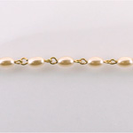 Linked Bead Chain Rosary Style with Glass Pearl Bead - Oval 6MM CREME Brass