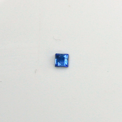 Czech Glass Flat Back Rose Cut Stone - Square 04x4MM SAPPHIRE Foiled