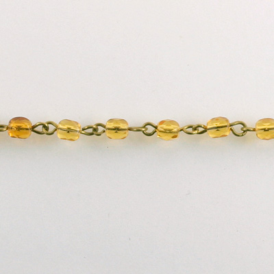 Linked Bead Chain Rosary Style with Glass Fire Polish Bead - Round 4MM TOPAZ-Brass